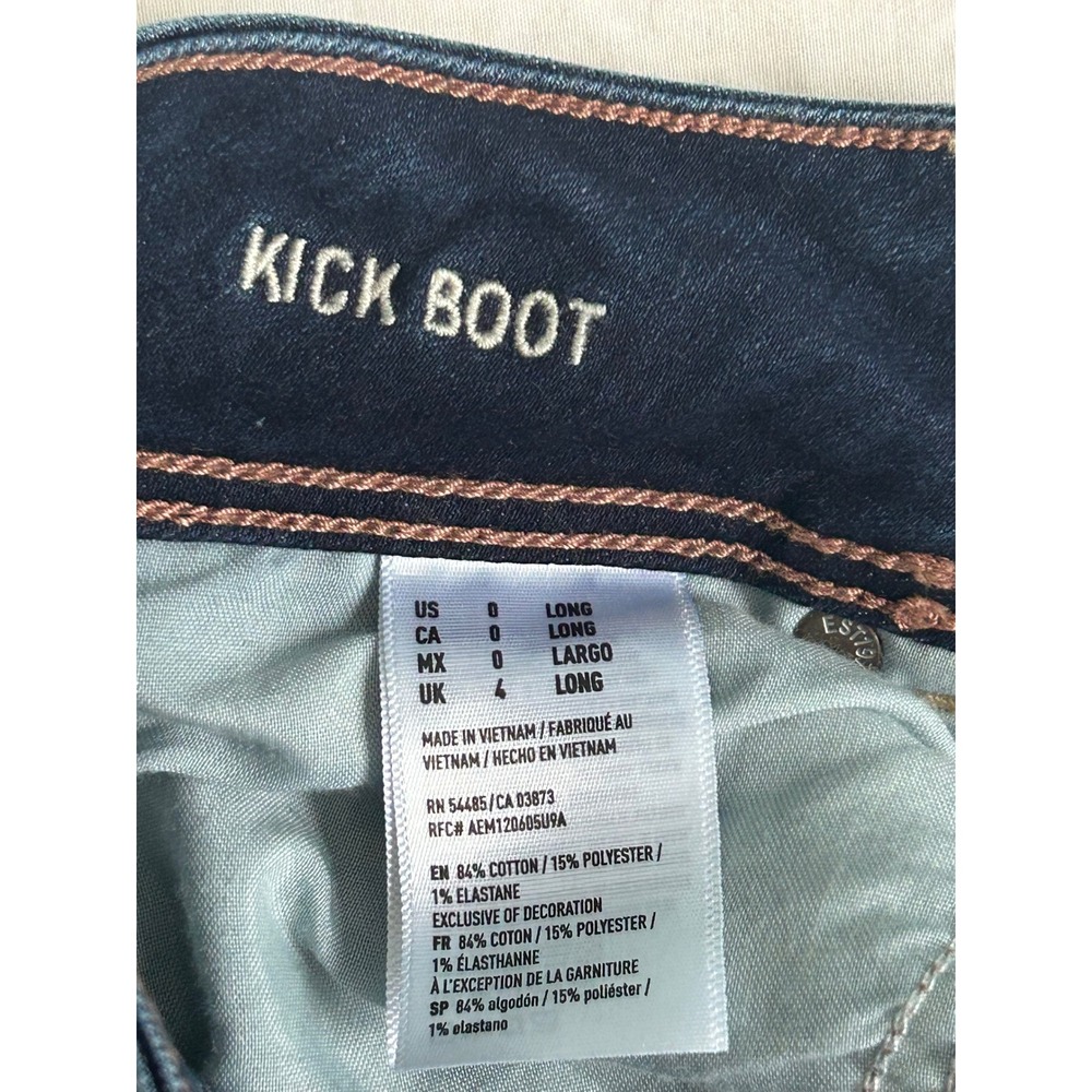 American Eagle Kick Boot Super Stretch Dark Wash Jeans Womens Size 0 Long - Picture 4 of 7
